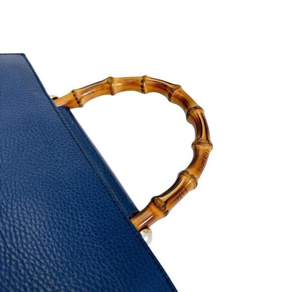 GUCCI Blue Leather Bamboo Bag - Picture 8 of 16